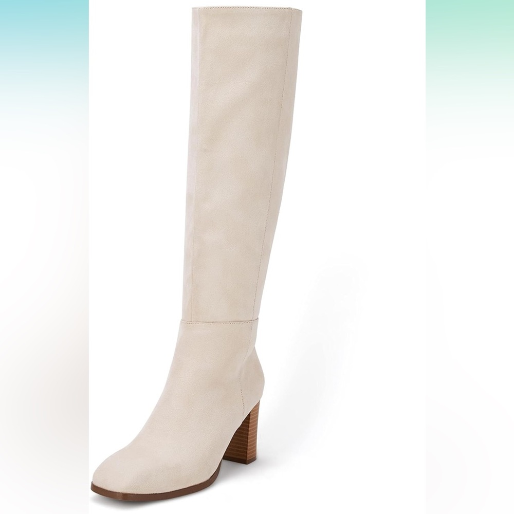 Over the Knee Block Heel Square Toe Side Zipper Faux Suede Boots